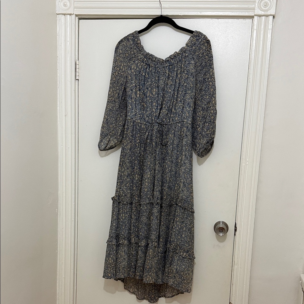 Anthropologie Blue Floral Tiered Midi Boho Dress